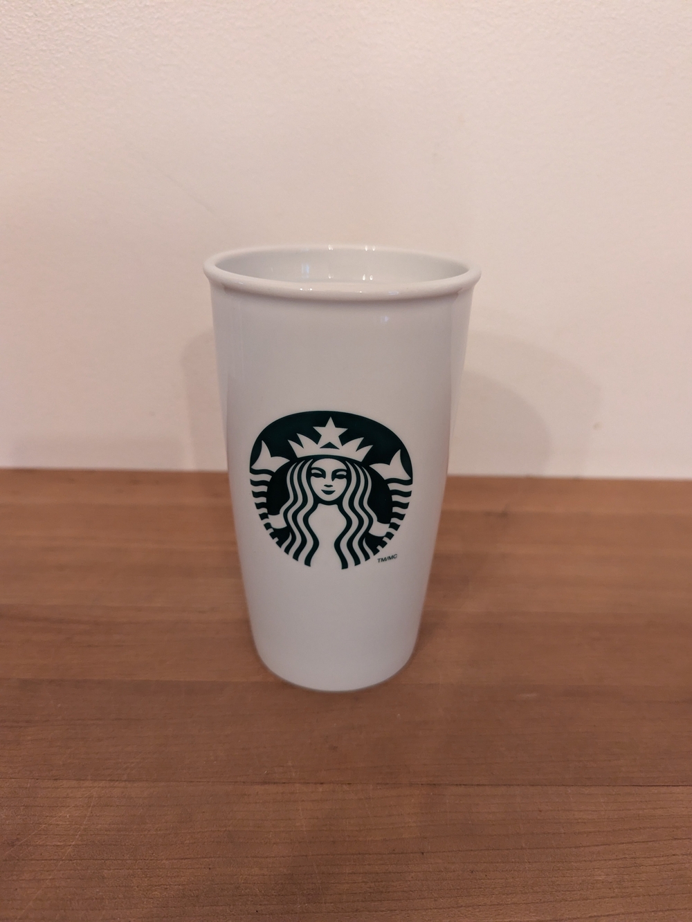 Starbucks Siren Logo Double Wall Ceramic Travel Mug White Tumbler 12 oz NO LID
